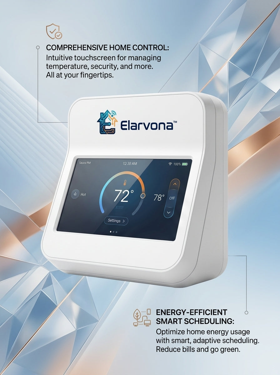 Elarvona™ Smart Home Control Panel – Touchscreen Climate, Security & Energy Management Hub with Smart Scheduling