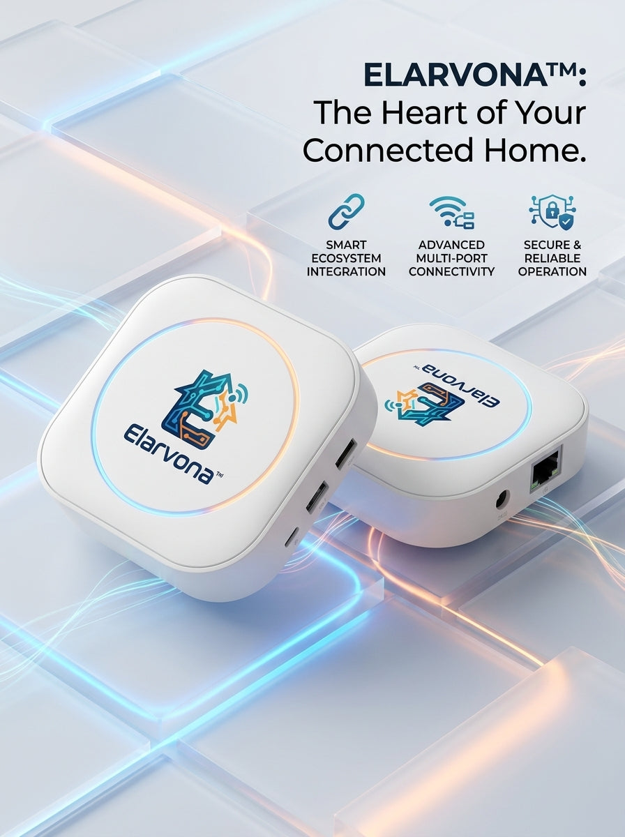 Elarvona™ NexusLink Smart Home Connectivity Hub – Wi-Fi 6 Multi-Device Gateway with Low-Latency Control, Spatial Device Management & Compact Ambient Status Light
