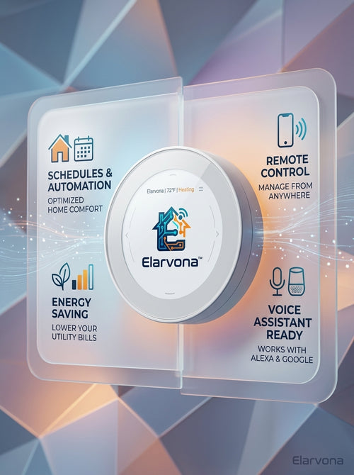 Elarvona™ HaloSense Smart Thermostat – Remote Climate Control with Smart Scheduling, Energy Insights & Voice-Ready Home Comfort