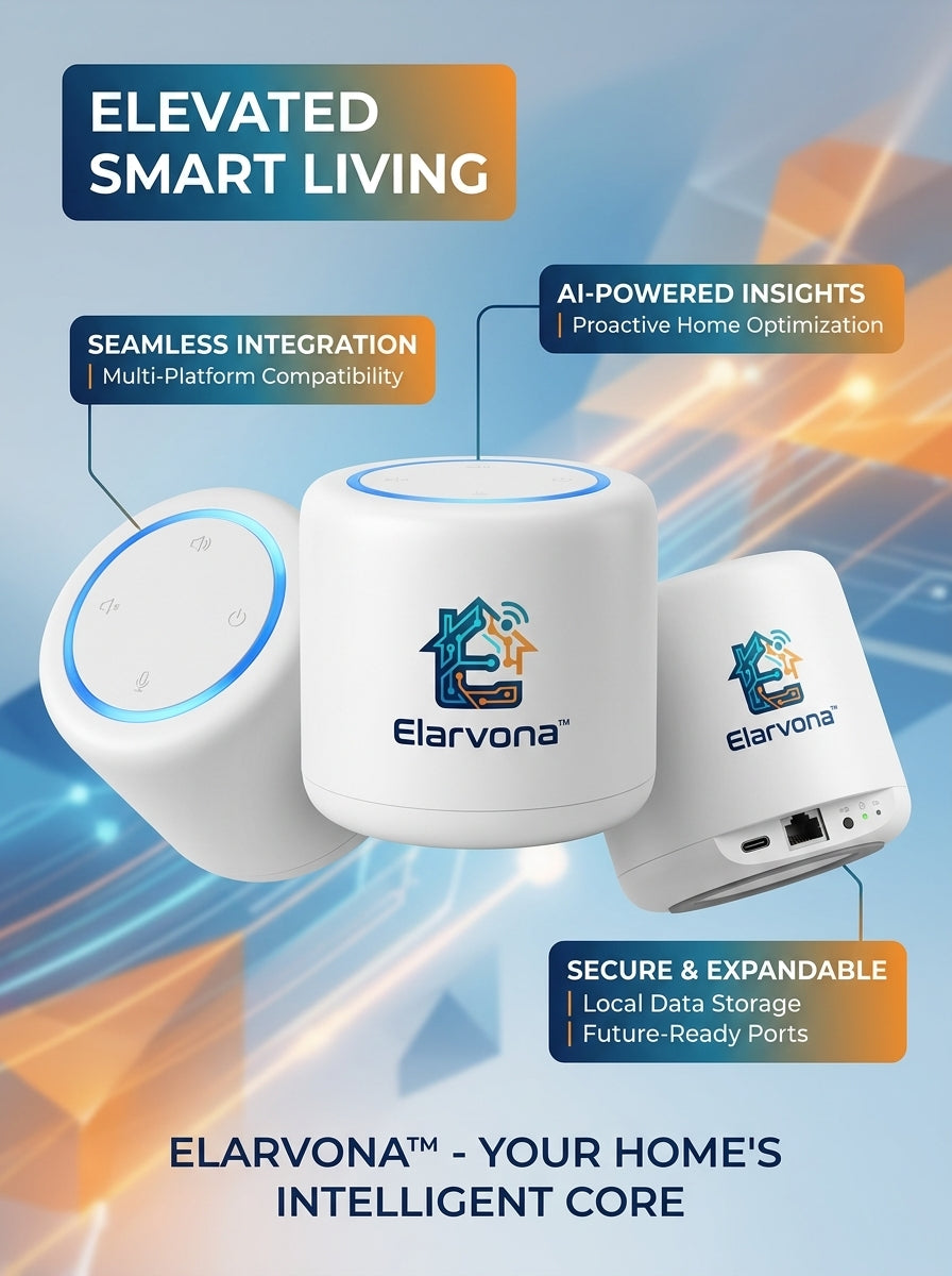 Elarvona™ IntelliCore AI Smart Home Hub – Multi-Platform Home Automation Center with Intelligent Insights, Local Data Management & Expandable Connectivity
