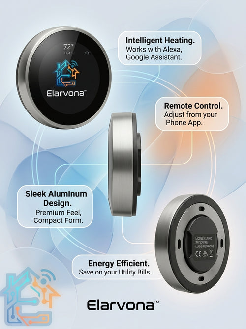 Elarvona™ ArcTherm Smart Thermostat – Premium Aluminum WiFi Climate Controller with Remote App Access, Smart Scheduling & Voice Assistant Support