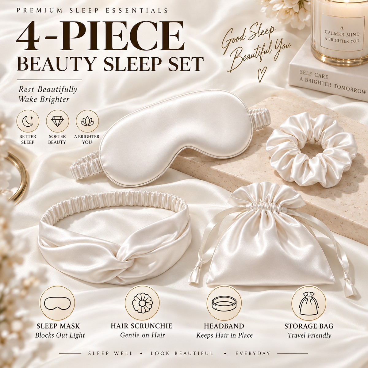 🌙Elarvona™ Luxe Satin Beauty Sleep Set – 4-Piece Night Ritual